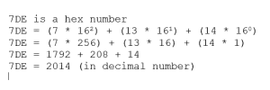 Example for converting hex to decimal number